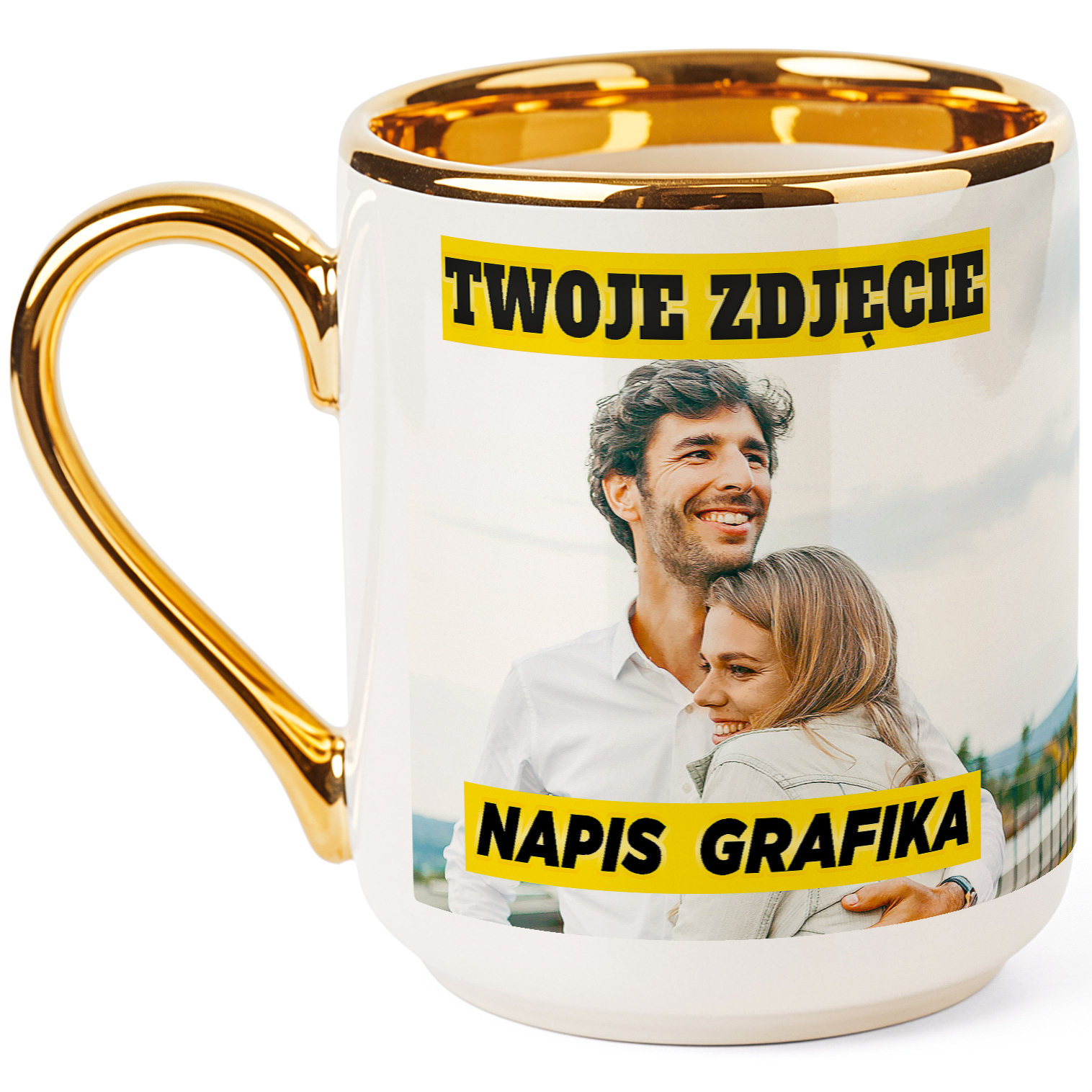Kubek Kawowy Złoty z Własnym Zdjęciem Napisem Nadrukiem Personalizowany