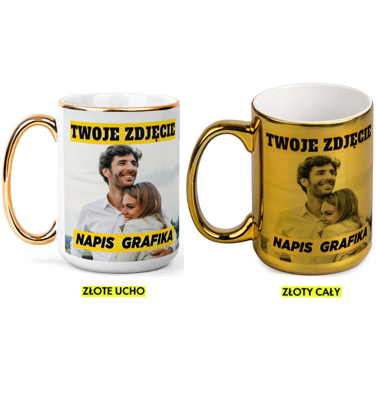 Kubek złoty personalizowany ze zdjęciem, własny napis, pomysł na prezent dla babci i dziadka