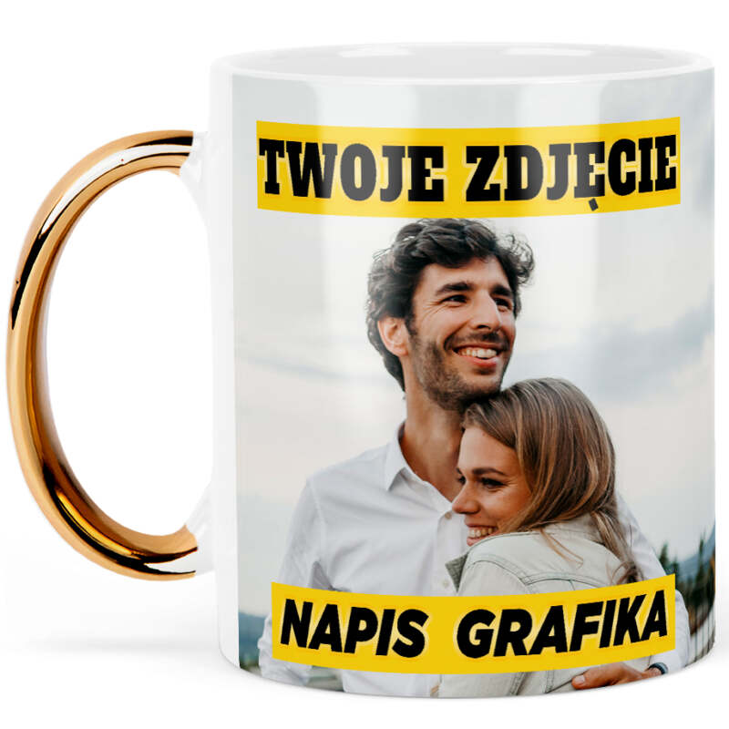 kubek złote ucho personalizowany z własnym zdjęciem napisem nadrukiem