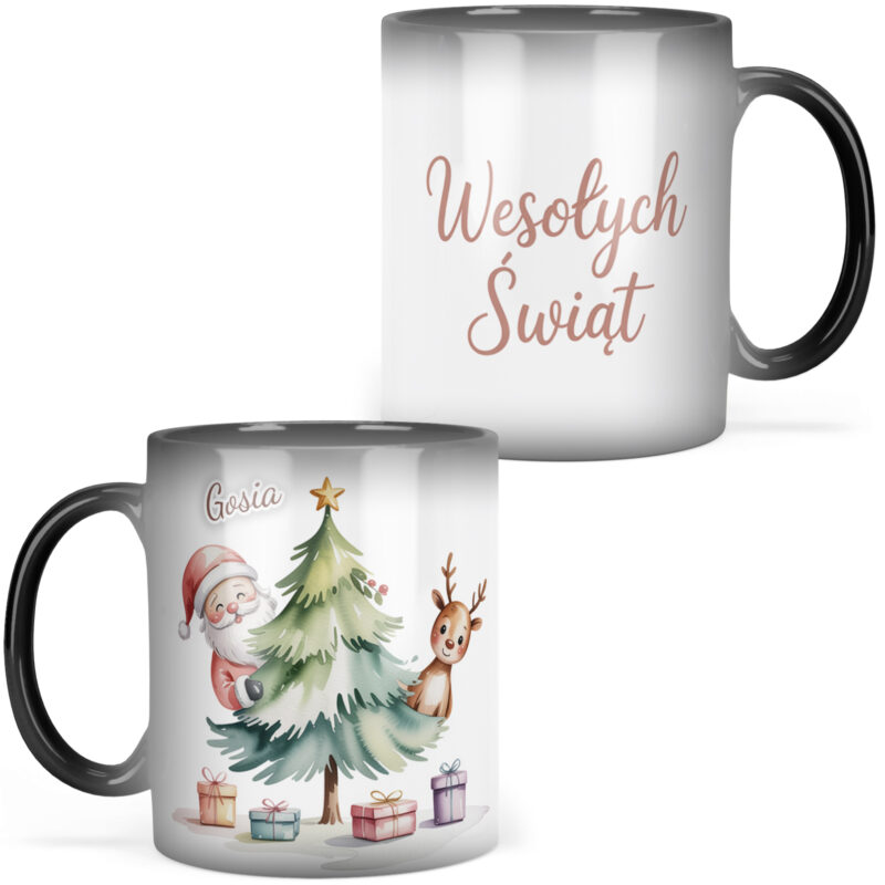 • Kubek magiczny WESOŁYCH ŚWIĄT mikołaj i renifer