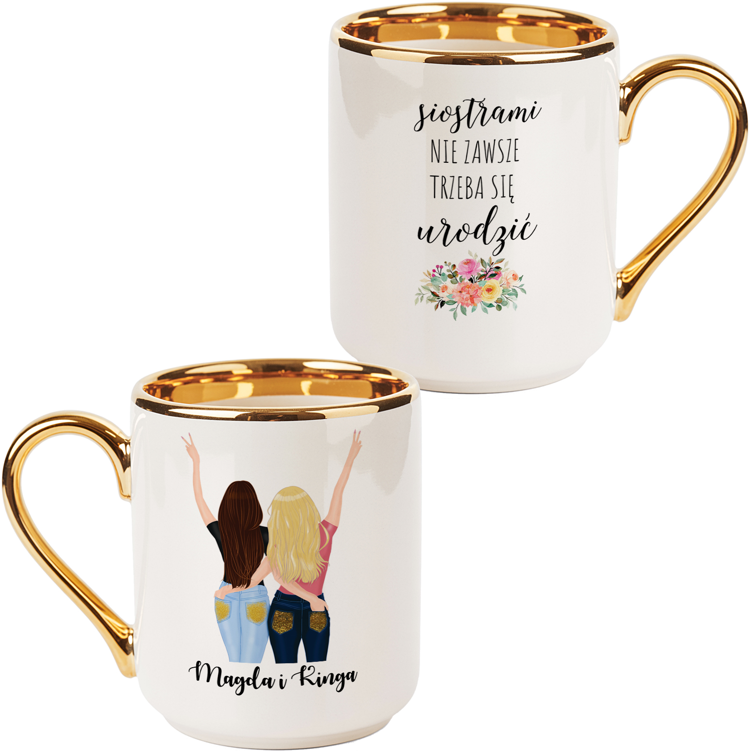 Kubek Elegancki Złoty dla Przyjaciółki Luksusowy Prezent z Imionami