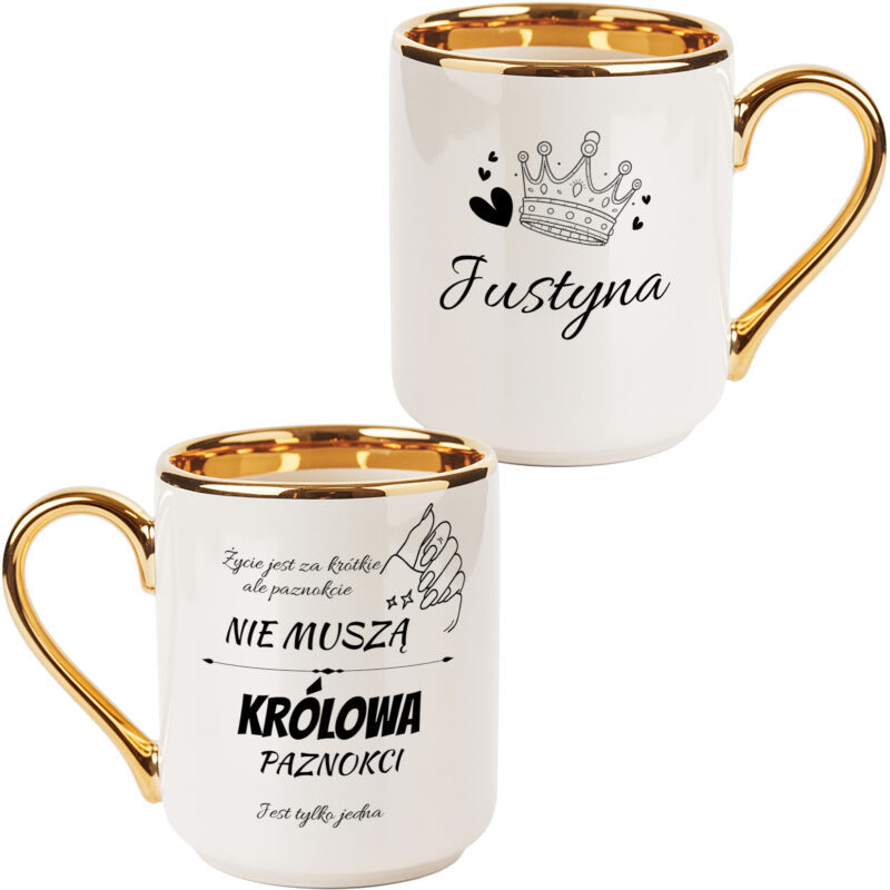 Kubek Elegancki Złoty Kosmetyczki Stylistki Paznokci z Grafiką Nadrukiem