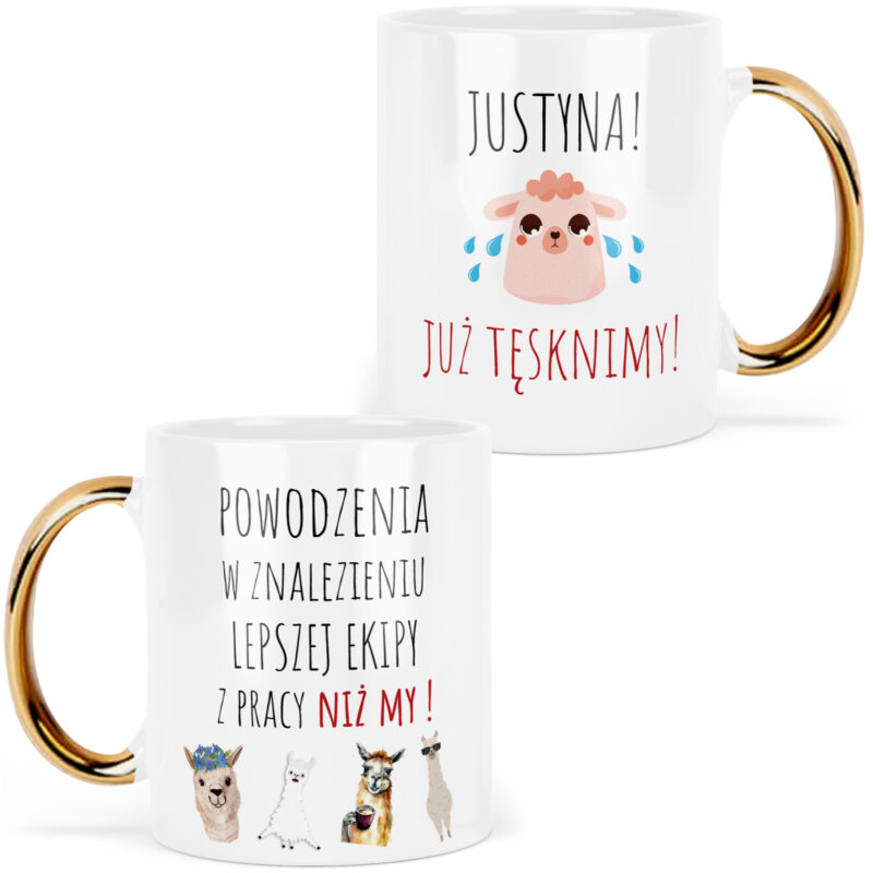 Kubek złoty pożegnanie ODEJŚCIE Z PRACY śmieszny prezent personalizowany z napisem