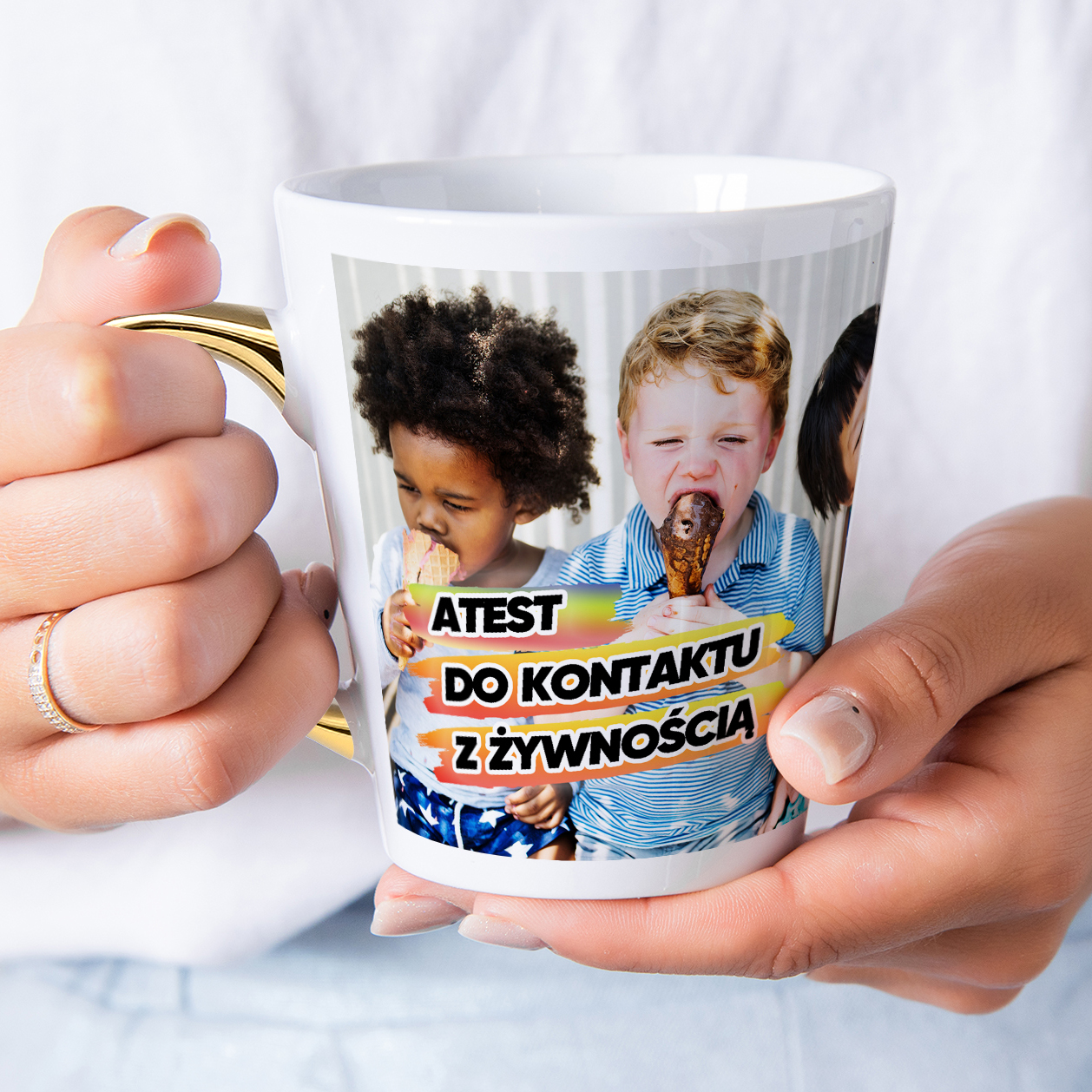 Kubek Latte Złoty z Własnym Zdjęciem Napisem Nadrukiem PERSONALIZOWANY - obrazek 2
